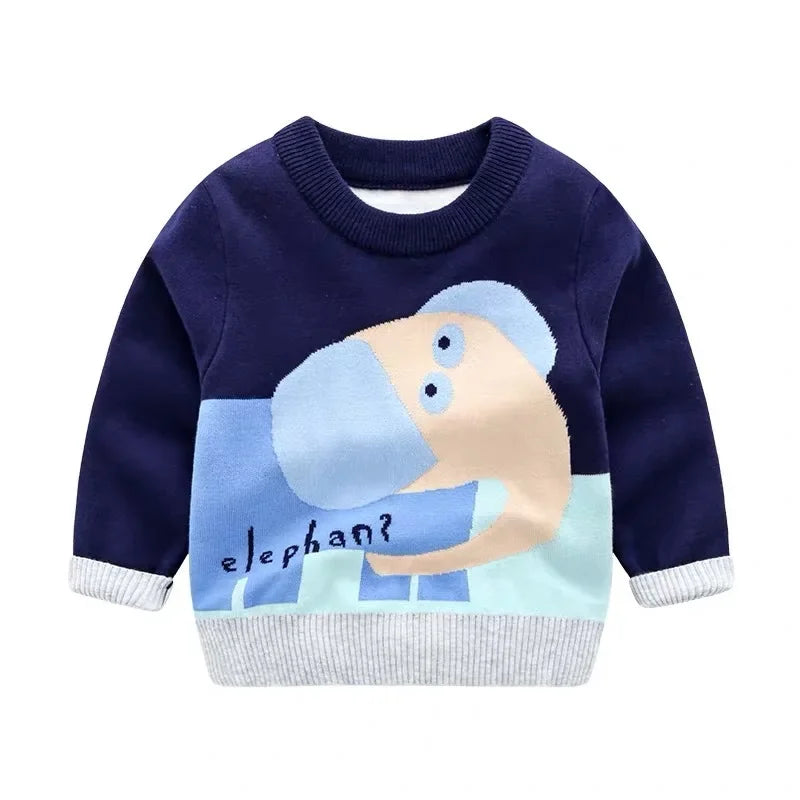 New 2023 Kids Children Pullover Sweater Autumn Winter Boys Cute Cartoon Jacquard O-neck Knitted Jumper Sweaters Tops Clothing
