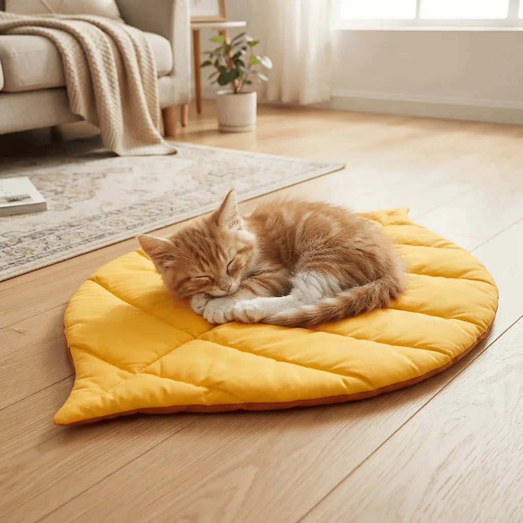 Cat Bed Mats Soft Cotton Leaf Shaped Kitten Cat Puppy Dog Bed Mat Sleep Blanket Home Pets Double Sided Pad Floor Rugs Washable
