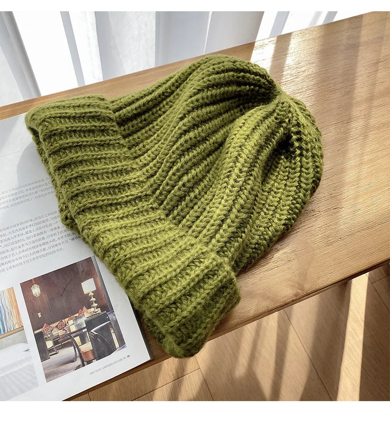 Fashion Hats Beige Green Black Women's hat Warm Winter hats Woman 2022 New In Stretch Beanie Warm Caps Women Steetwear Bonnets