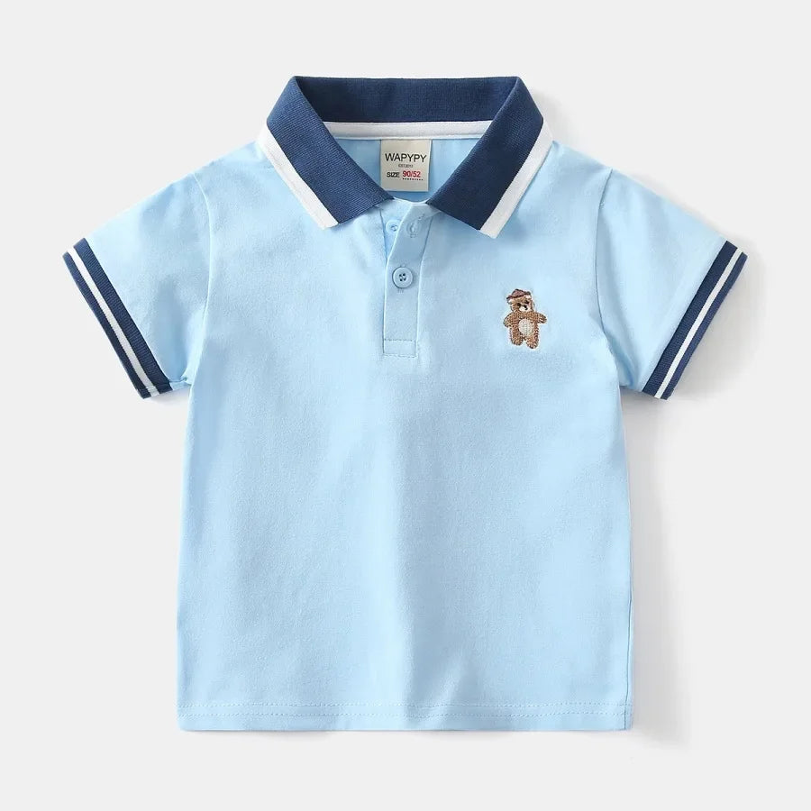 Kids 2-6Y Comfortable Cotton Casual Boys Tops Childrens Summer Short Sleeve Polo Shirts 4 Styles Handsome Cartoon Embroidery