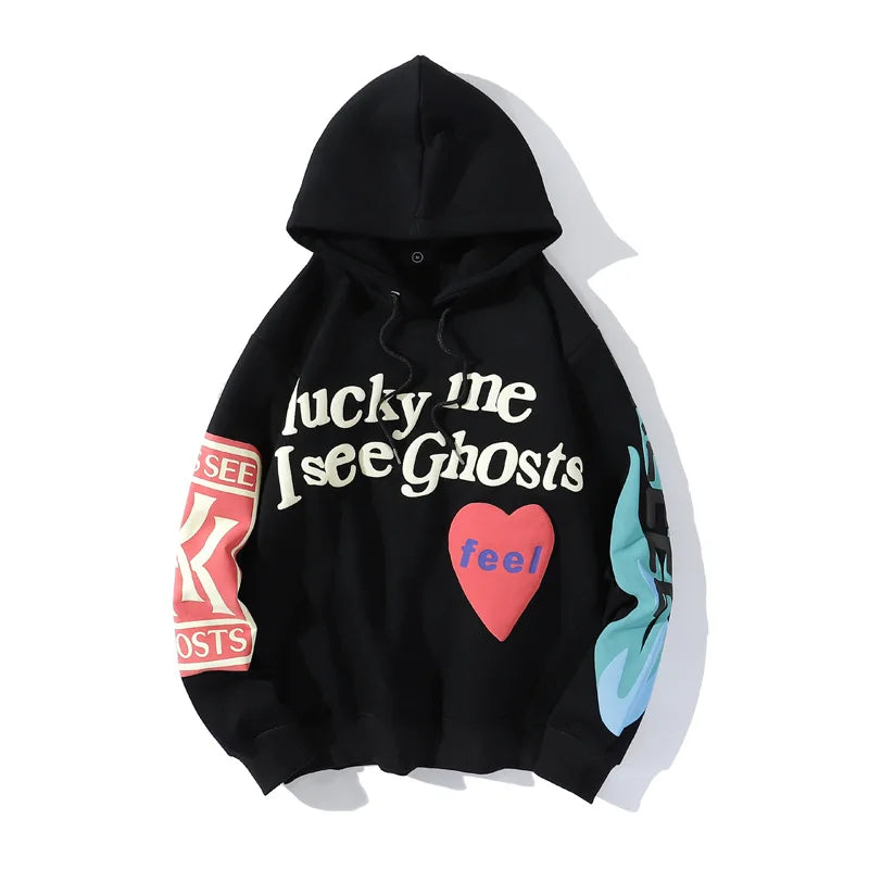 kanye Foamed love letters graffiti print hoodie for men and women with fleece jacket