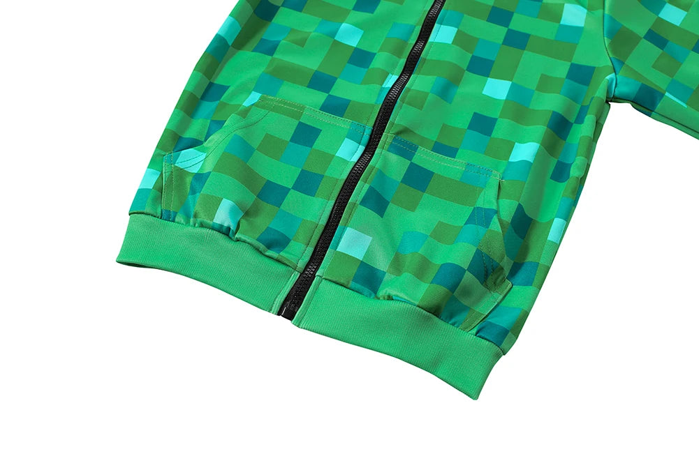 New Sportswear Kids Children Halloween Green Cosplay Costume Funny Clothing Birthday Party Boys M-Creeper Games Set Headgear