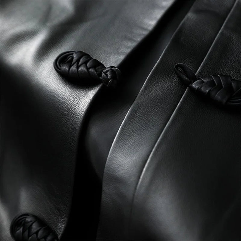New Chinese Style Leather Vest Women Spring Autumn Fashion Buckle Collar Vests Ladies Retro Sleeveless Leather Waistcoat Jacket