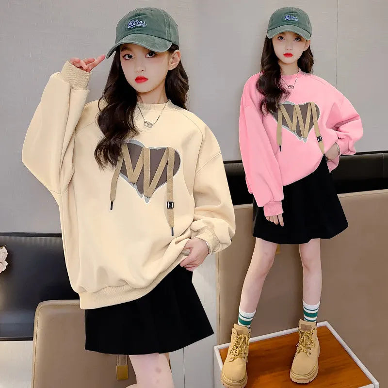 Sweatshirt for Kids Autumn 2025 New Casual Sportswear School Girls Khaki Pink Sweatshirt 5 7 8 9 12 13 14 Years Children Clothes