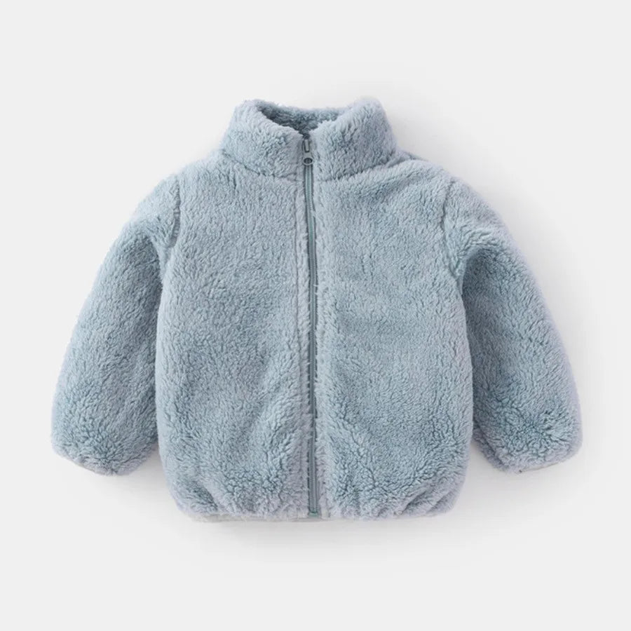 Baby Boys And Girls Plush Coat Solid Color Casual Kids Long Sleeve Outerwear Fall Winter Warm Plush Jacket Children's Clothing