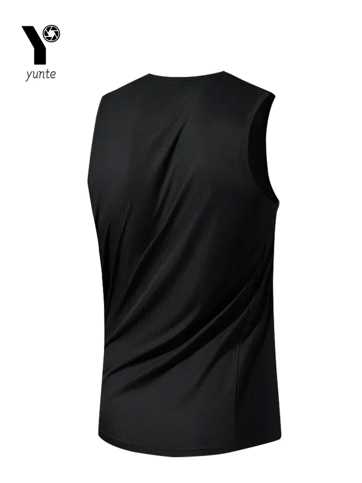 Men's Sports Vest Black 1-Piece Breathable Round Neck Slightly Elastic Fabric Pure Color Suitable for Spring, Summer and Autumn R