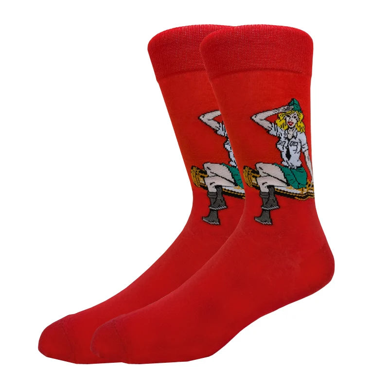 Men's Combed Cotton Fashion Hip Hop Man Woman Socks Harajuku Skateboard oil painting with print Happy Socks Funny Gift