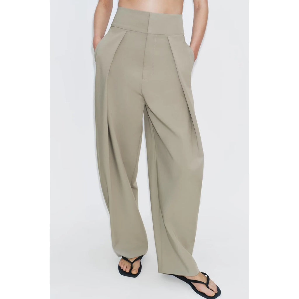 Fashionable Balloon Silhouette Pleated Pants Women's New Arrival Spring Summer Natural Waist Polyester Fiber Casual Trousers