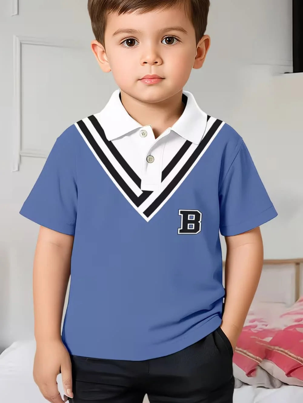 Kids Polo Shirts Striped Print Short Sleeve Polo Shirt for Boys Ummer Outdoor Casual Round Neck Fashion Boys Children's Clothing