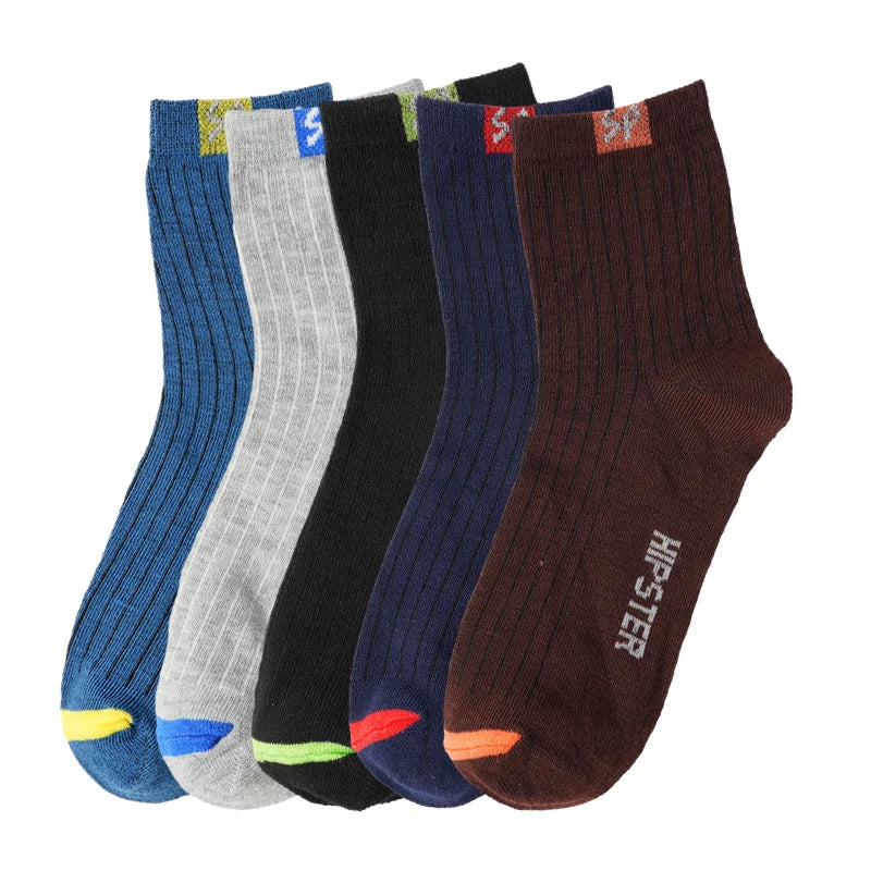 5 Pairs/Lot Men's Socks Polyester Cotton Fashion Street Fun New Styles Middle Tube Soft Breathable Short Casual Sock