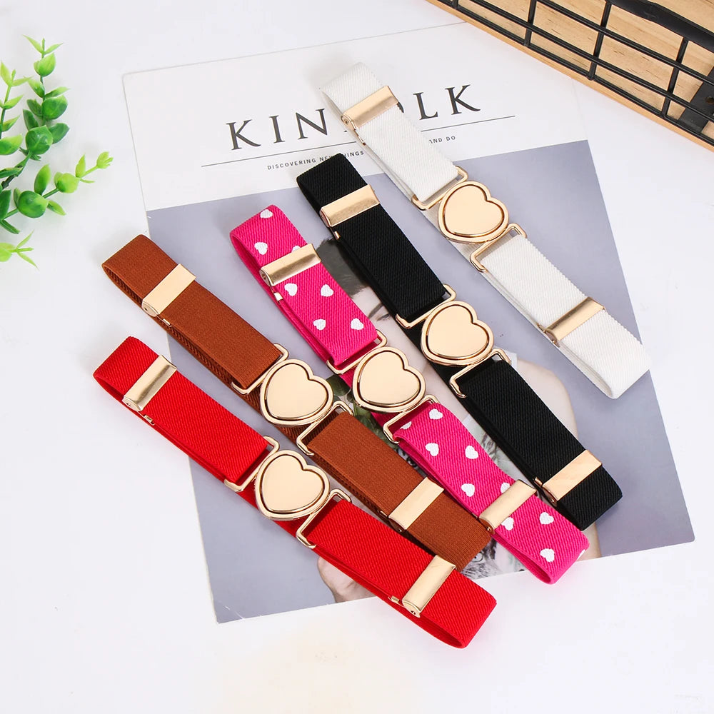 Adjustable Kids Elastic Belts Heart Belt Girl Dresses Stretch Waist Belt Multicolor Uniform Belt Clothing Decoration Accessorie