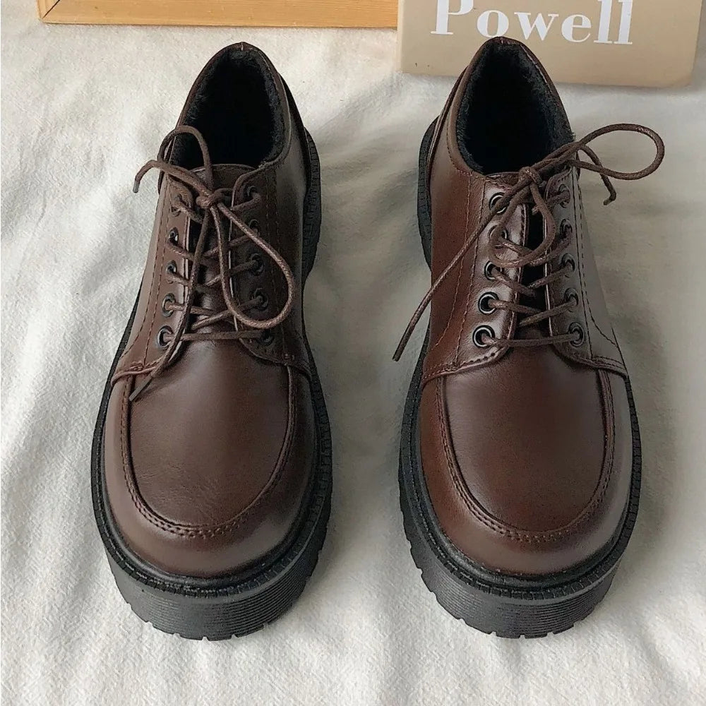 Loafers Women's Spring and Autumn Platform Lace-up High-heeled Single Shoes New Uniform Small Leather Shoes Women Pumps