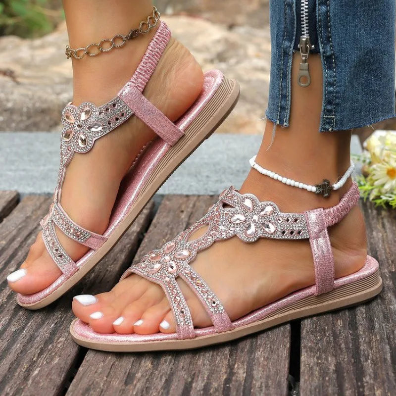 Women's Sandals Fashion Women Summer Sandals 2025 New Summer Shoes For Women Low Heels Flat Sandalias Mujer Crystal Footwear