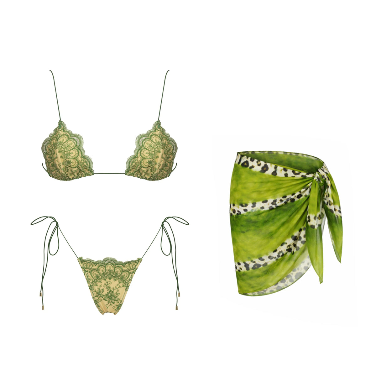Mesh Bikini with Pants Swimsuit Brazilan Bikini Set Swimwear for Women Lace Halter Shirring 3 Pcs Bathing Suits Summer Female