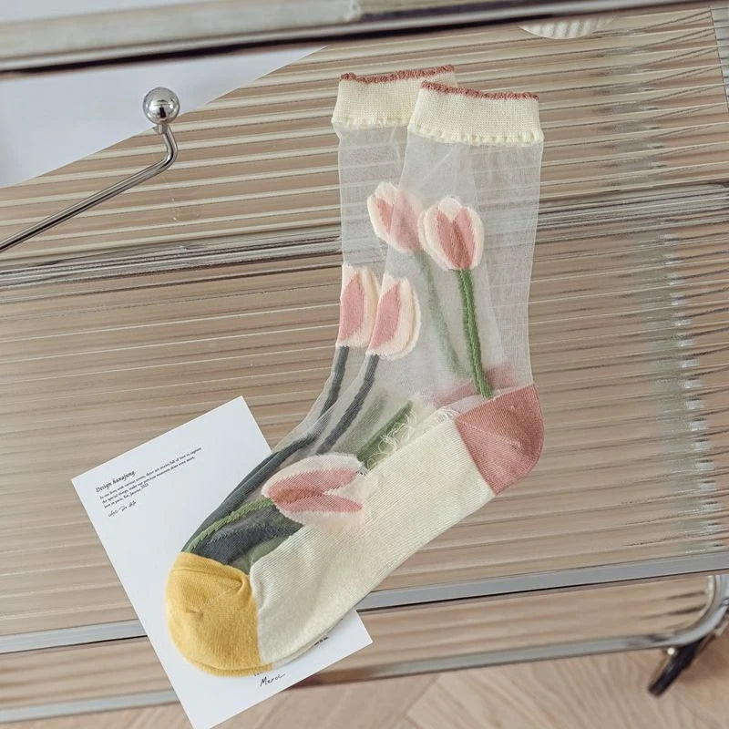 Fashion Sock for Women Summer Breathable Trendy Casual Women's Socks Cute Fashion Korean Style Transparent Lace Sweet