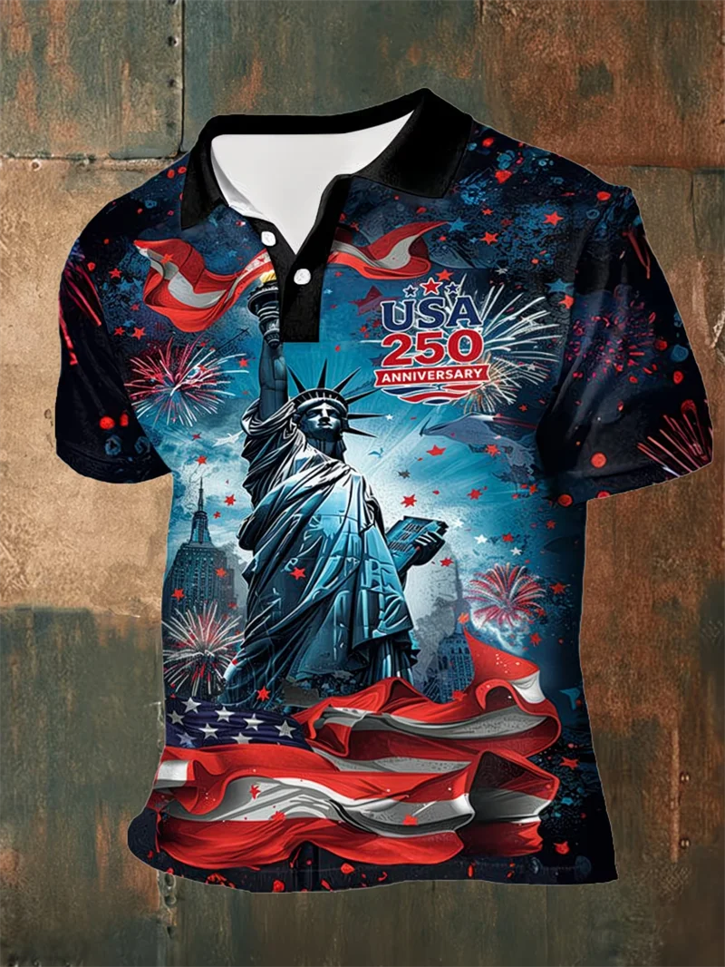 Couple Matching Usa 250 Patriotic Polo Shirt Men Women American Flag Statue Of Liberty Print Casual Breathable Sportswear Polo