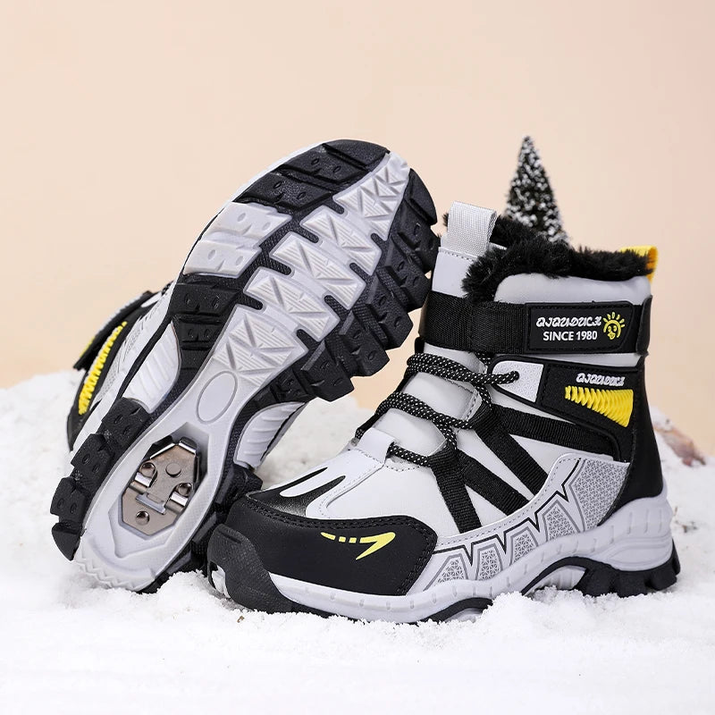 Kids Snow Boots Winter Fashion High Top Warm Plush Comfortable Anti Slip Stable Walking Shoes Boys Outdoor Sneakers Size 30-40