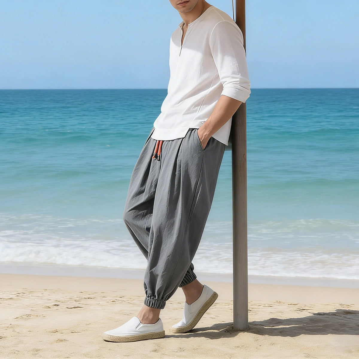 FGKKS 2026 New Men Pants Fashion Spring Chinese Style Holiday Beach Summer Brand Casual Traveling Trousers Male Autumn