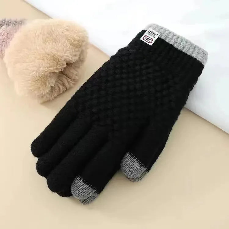 Touch Screen Gloves For Women Winter Warm And Plush Couple Jacquard Outdoor Cycling Cold Resistant Knitted Gloves Warm Simple