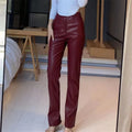 Women PU Leather Pants Solid Color High Waist Straight Trousers High Street Casual Pant
