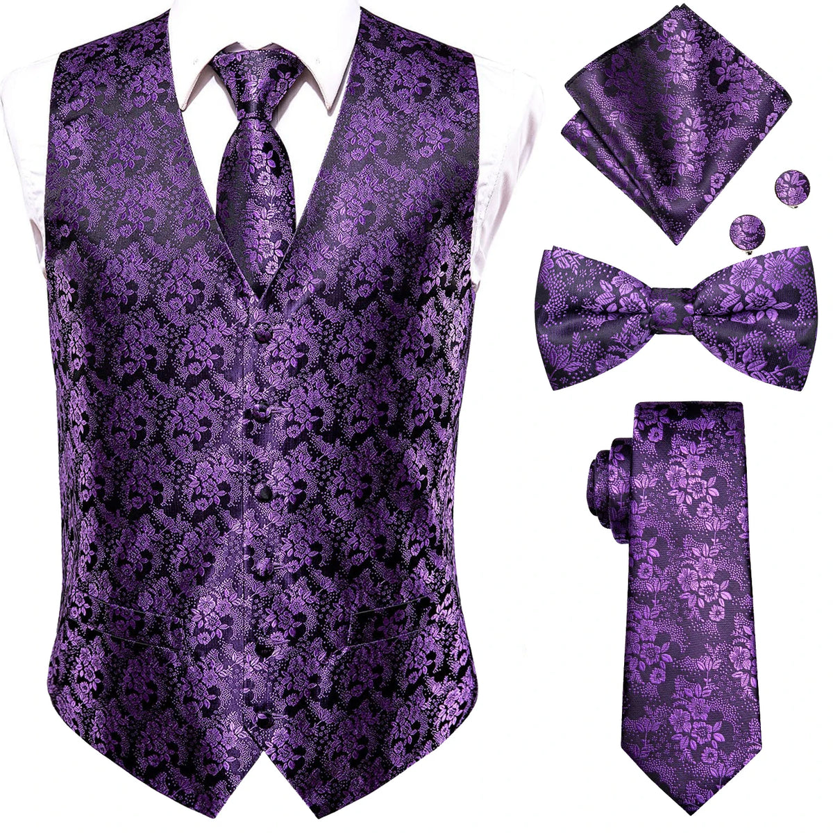 Luxury Gold Mens Suit Vest Red Blue Green Yellow Red Waistcoat Tie Bowtie Hanky Cufflinks Set Male Waist Jacket Wedding Office