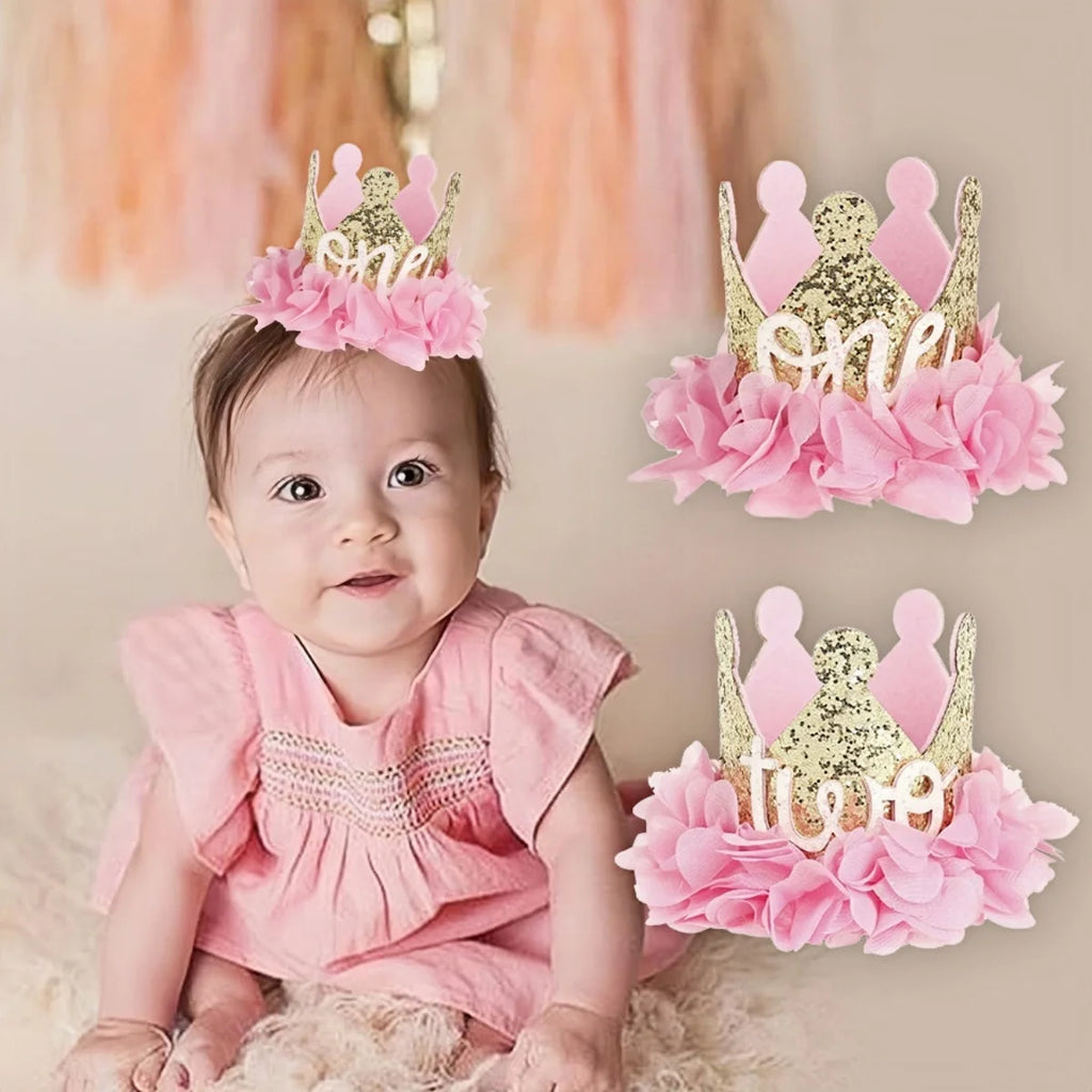 Birthday Party Decor Hat Kids 1/2 Year Happy Birthday Boy Girl First Birthday Party Baby Shower Decor Pink Kids Crown Hat