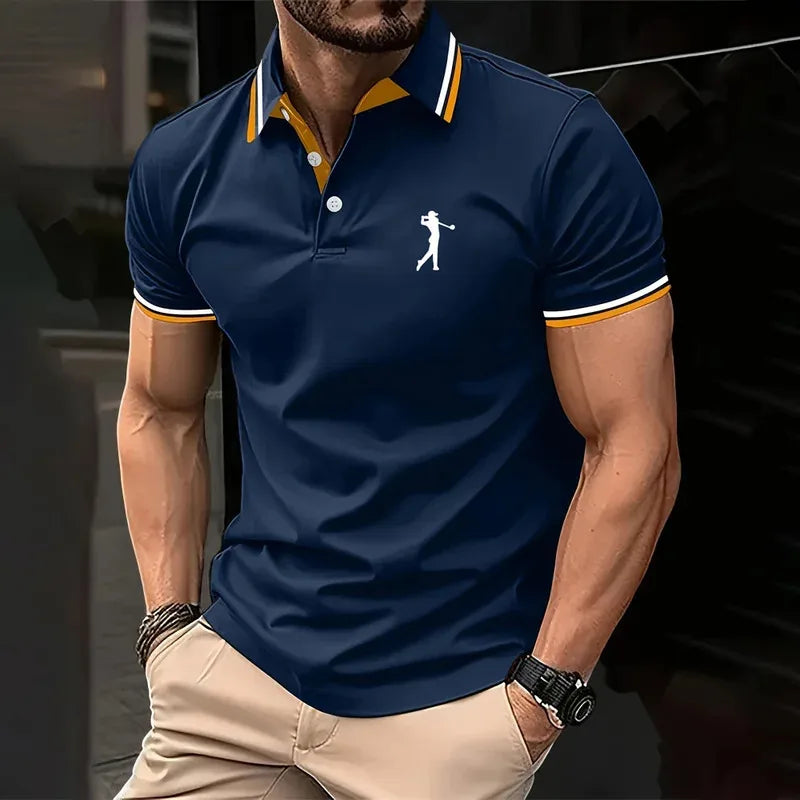 New men's polo shirt in solid color, classic men's polo shirt, short-sleeved, high-quality casual business polo shirt, social me