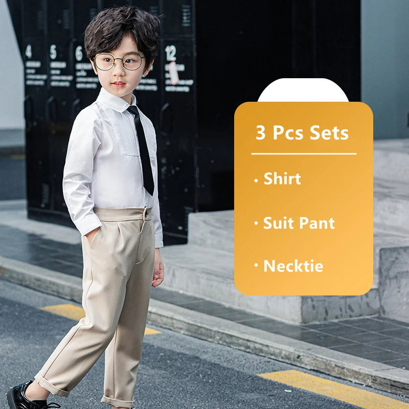 Kids Suit Pant Boys Formal Dress Long Sleeve Shirt Casual Pants Teen Child Solid Color Trousers Baby Toddler Gentlemen Clothes