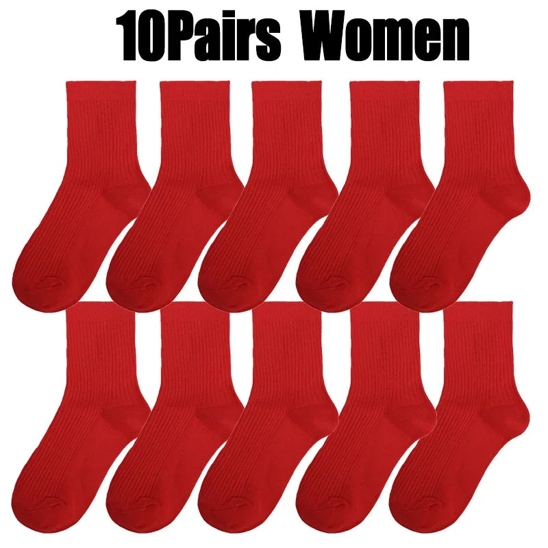 Men Women Socks Red New Year Cotton Socks Breathable Sports Comfortable Solid Color Cotton Festival Casual Lucky Red Floor Socks