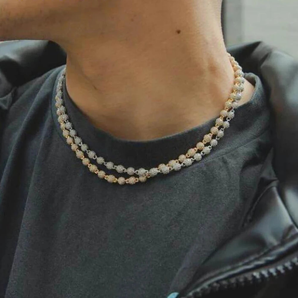 Wholesale Iced Out Bling Hip Hop Rock Men Jewelry Micro Pave CZ Ball Linked Beaded Bracelet 2026