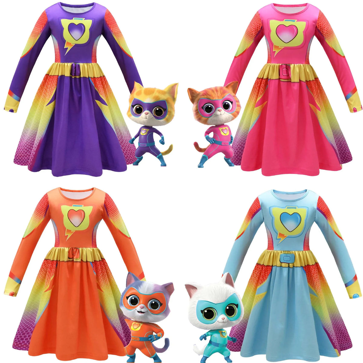 Kids Fly Sleeve Casual Dress Girls SuperKitties Costumes Cosplay Princess Dresses Fashionable trend dress Birthday Vestidos Gift
