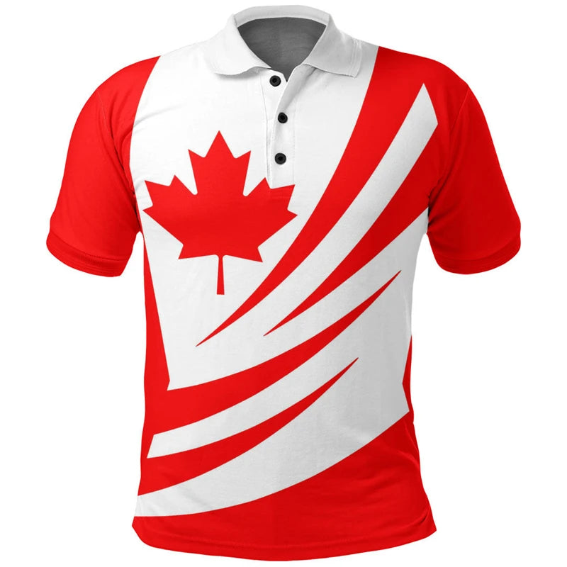 T-shirt Men Clothing Polo Shirts Street Canada Flag Print Casual Short Sleeve Tops Shirt Newest Lapel Zipper Tees Clothing 2024