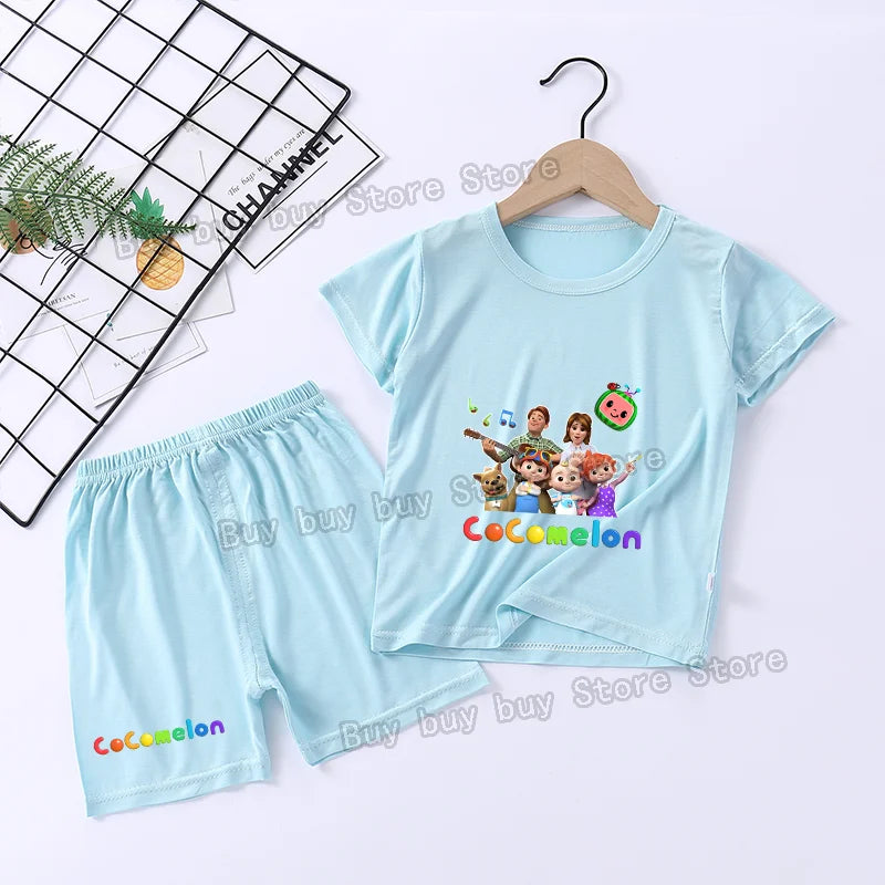 Cocomelons Pajamas Suit Kids Boys Girls Nighty Wears Cool Summer Loungewear Short Sleeve T-shirt Shorts 2pcs Soft Birthday Gift