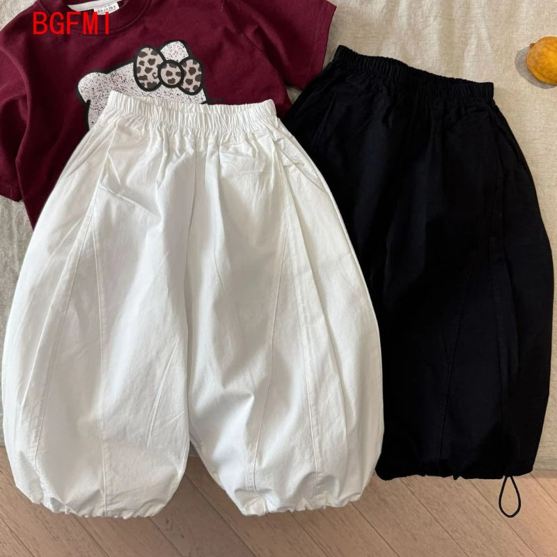 Baby Boys Loose Casual Sweatpants White&Black Pants Kids Jogger Spring Autumn Solid Girls Outerwear Ankle-length Trousers 2-10Y