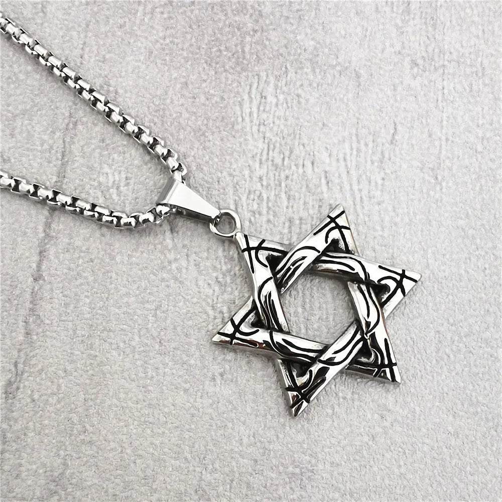 70 Cm Jewelry for Men Boys  Solid Color Six-pointed Star of David Pendant Necklace Titanium Steel Punk Hip Hop Popular Necklace
