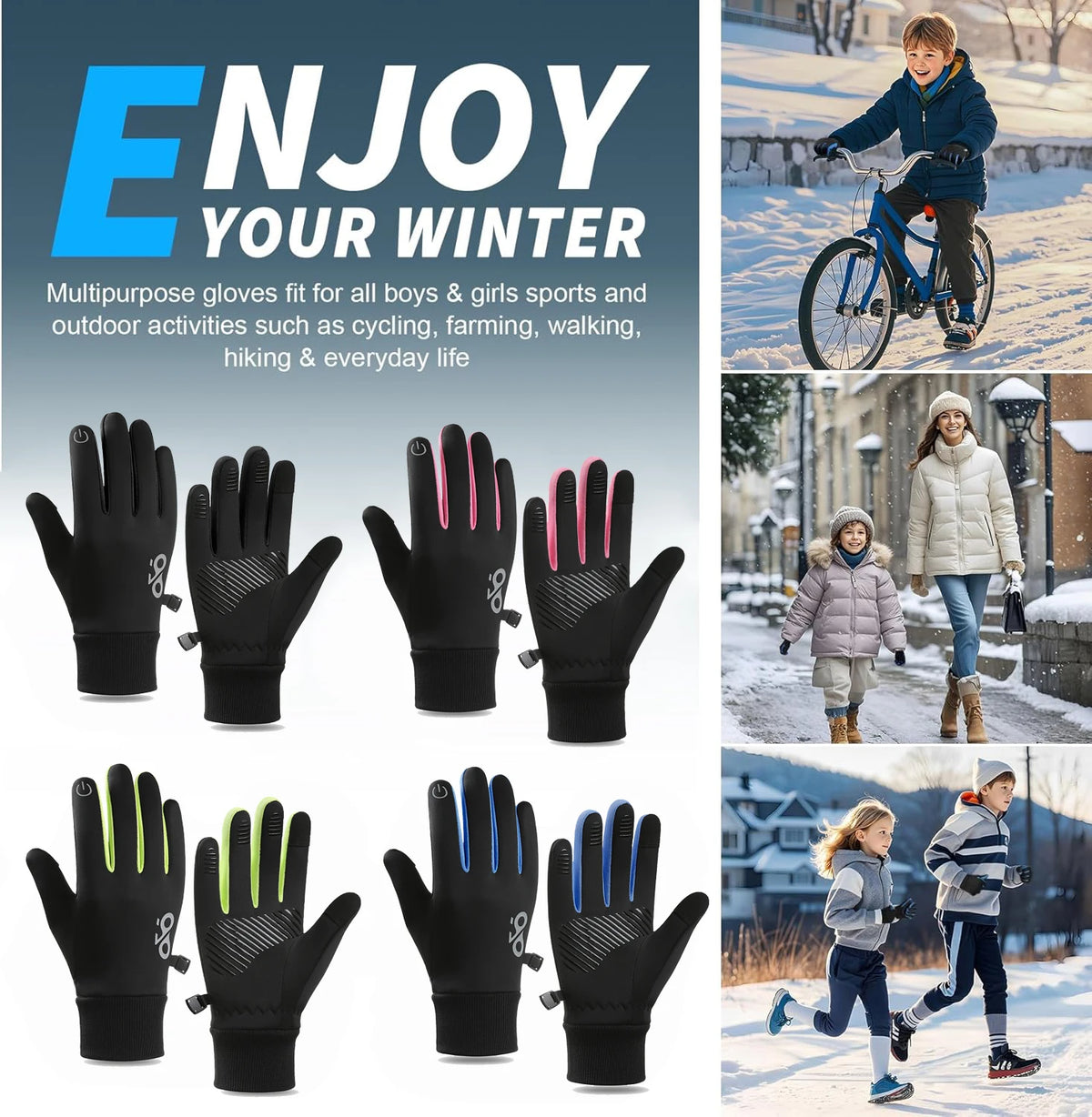 KoKossi Kids Winter Gloves Boys Girls Touchscreen Anti-Slip Soft Warm Gloves Cycling Running Sports Outdoor Thermal Fleece