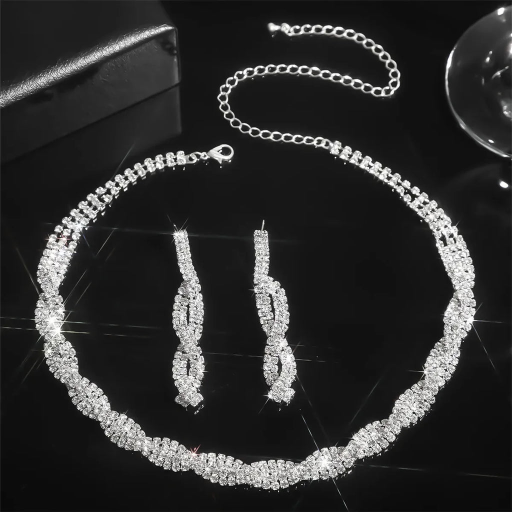 Women's Elegant Rhinestone Necklace & Dangle EarringsTrendy Jewelry Set Fashionable Accessories for Party & Daily Clothing Decor