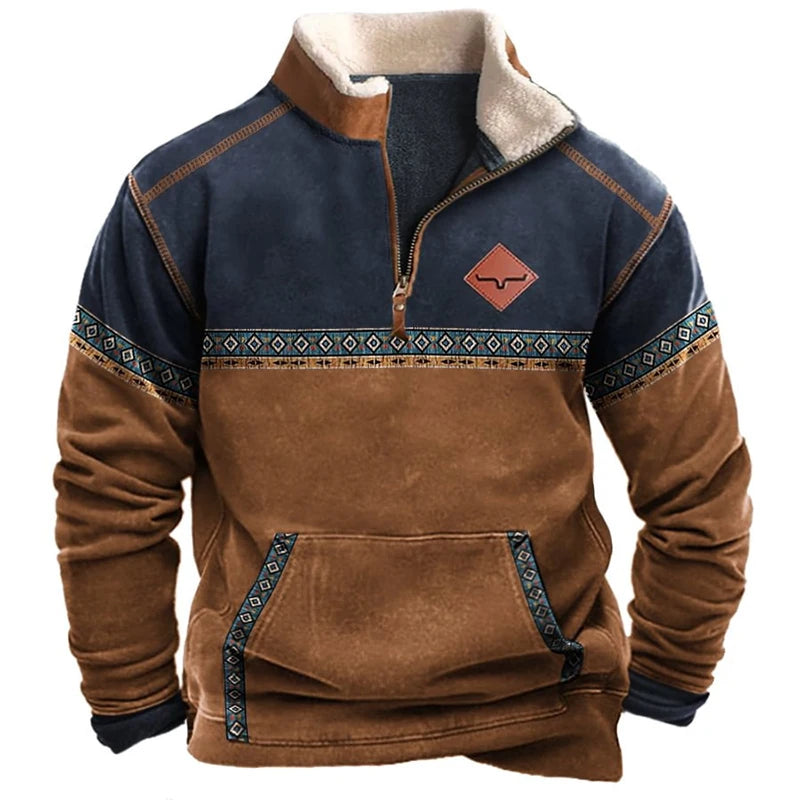 Men Sweatshirts New Casual Printed Sweater Long Sleeves Autumn Half Zipper Pullover Outdoor Sweatshirt Lightweight Outwear Tops