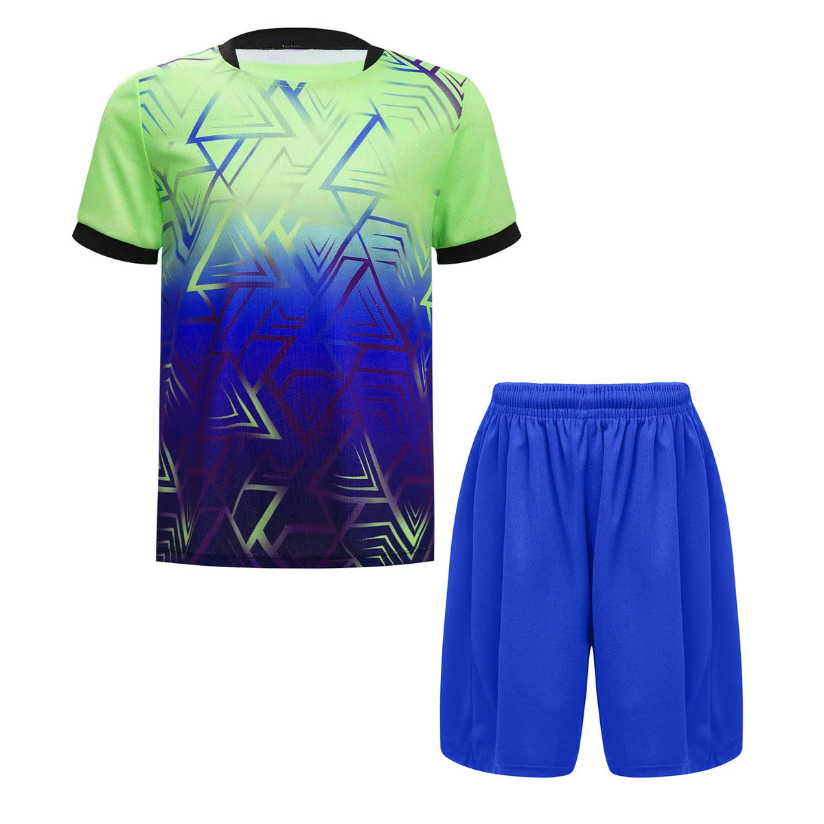 Kids Boys Sports Set Football Jersey Costume Children Tracksuit Round Neck Short Sleeve Geometric Print T-shirt with Shorts