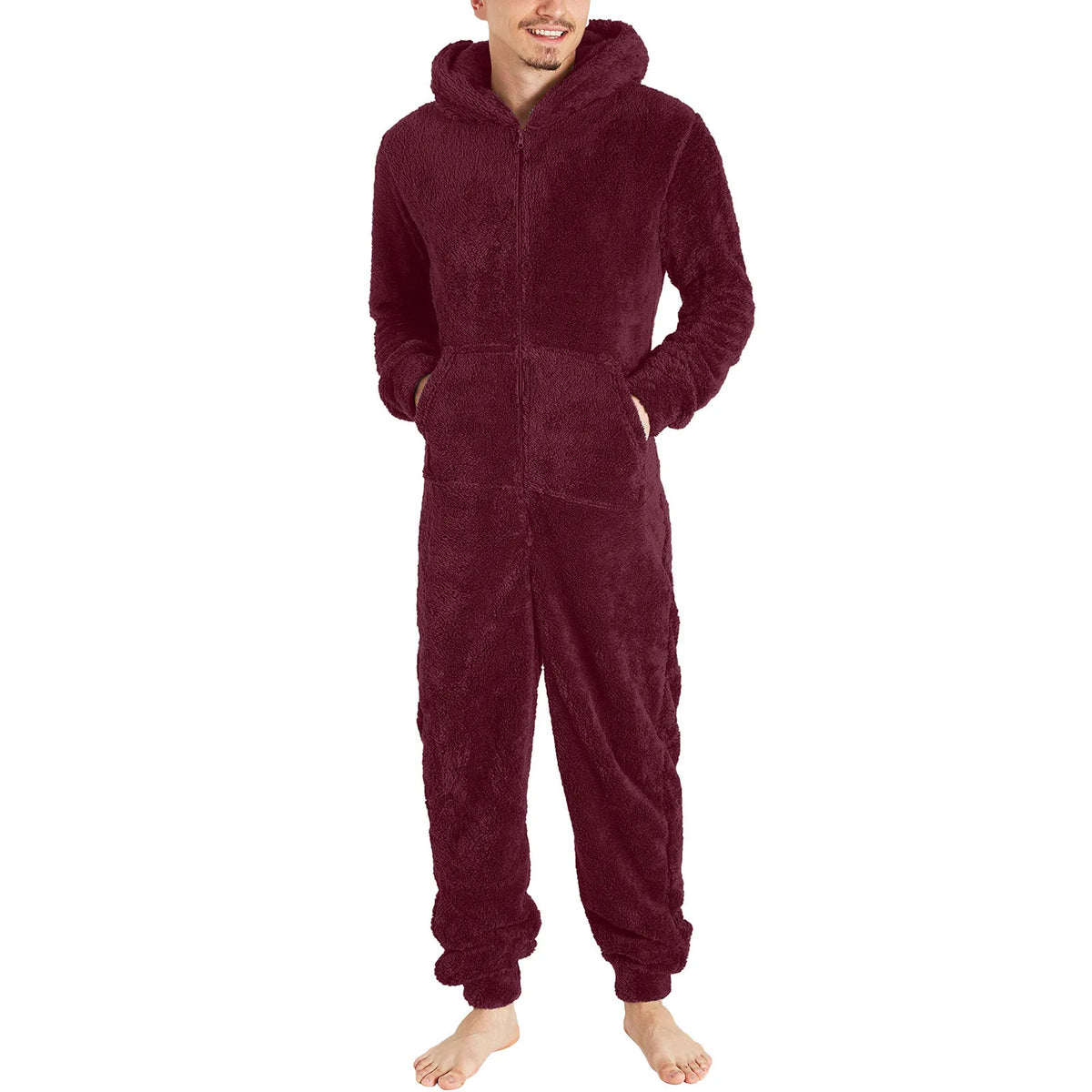 Winter Warm Men Plush Pajamas Big Size Coral Fleece Jumpsuit Hoodies Bodysuit Fleece Pajamas Daily Hooded Flannel Homewear