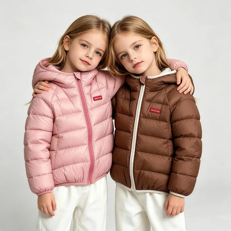 Children's Jacket Boys Girls Korean Autumn Winter Solid Color Hooded lightweight and Warm Autumn Winter Windproof Cotton Jacket