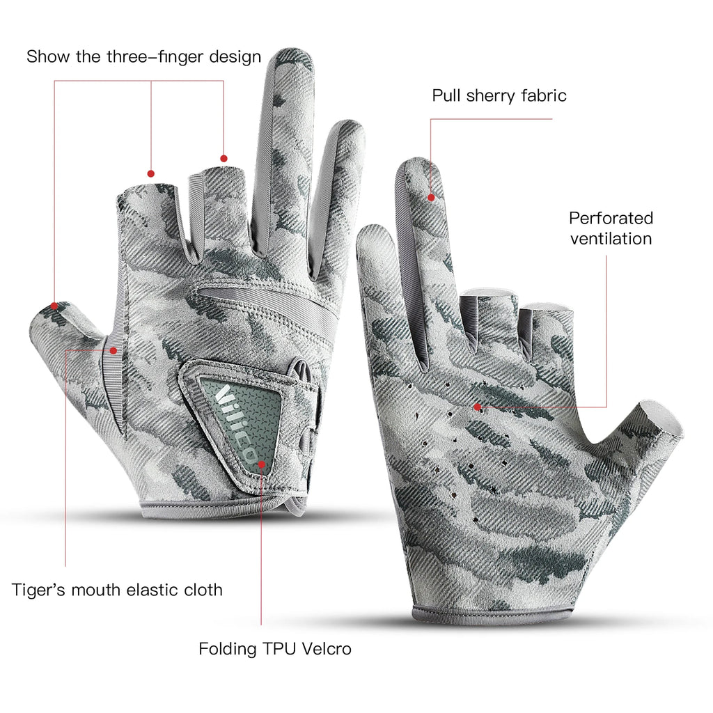 1 Pair Fishing Gloves for Men Summer Fishing Road Sub Sunscreen and Anti Slip Ice Silk Breathable Thin Three Finger Cut Gloves