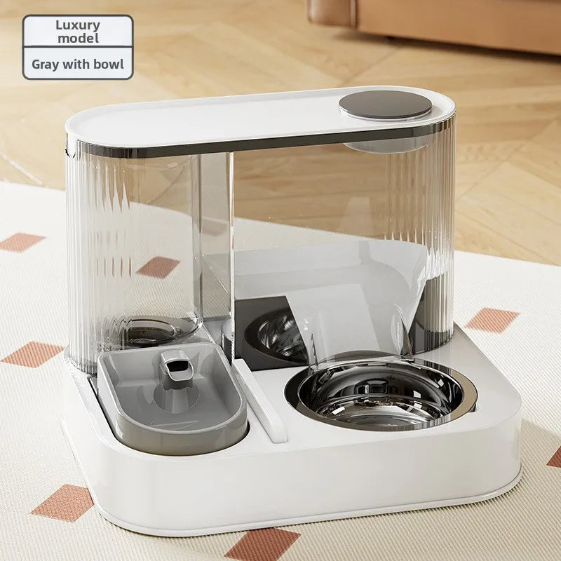 Pet feeder,cat food bowl,2 in 1 feeder waterer,automatic pet fountain,indoor feeding dish