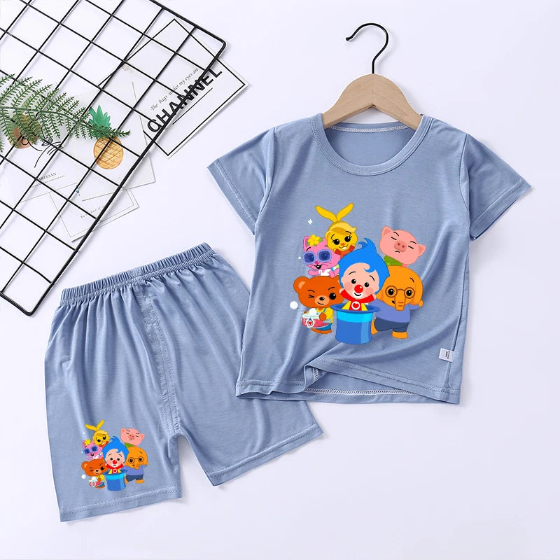 Plims Clown Children Pajamas Home Clothing Sets Kids T-shirt Pants Suit Cartoon Anime Low-waisted Boys Summer Nightshirt Clothes