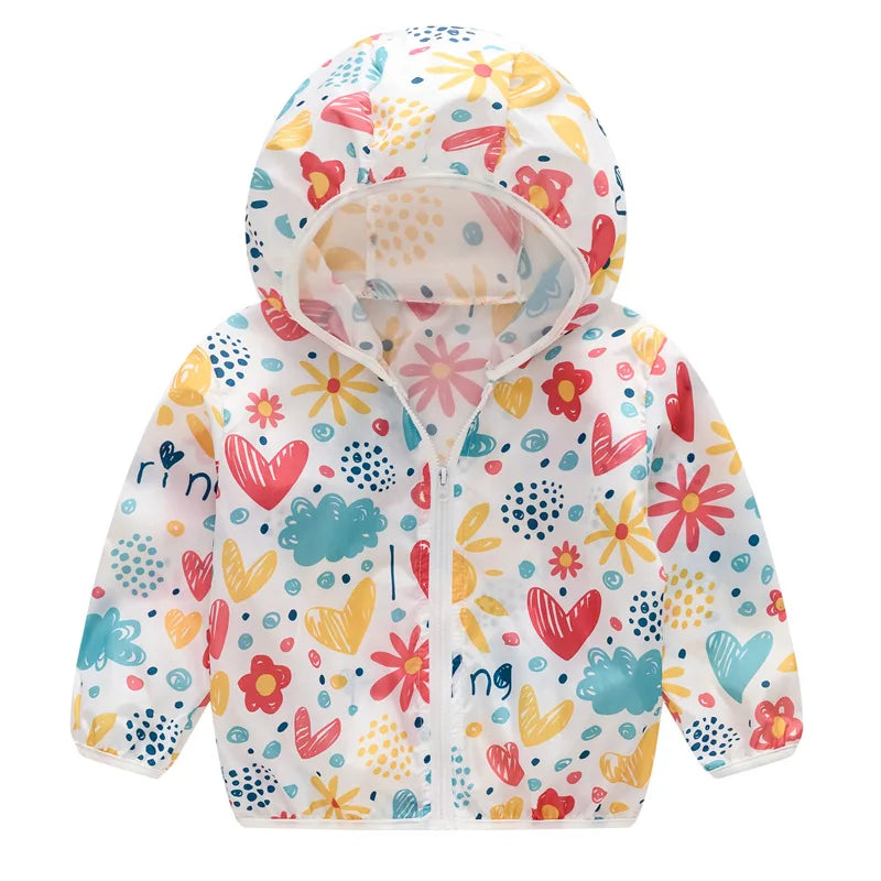 Summer Sun Protective Baby Jackets Thin Hooded Kids Coats Cartoon Children Outerwear Clothing for Girls Boys with Storage Bag