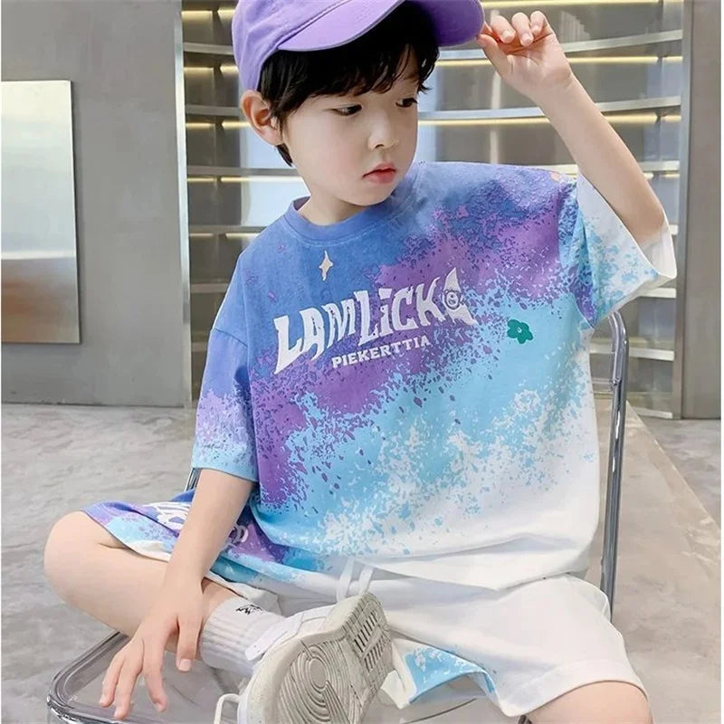 Boys Sports Suit Summer Basketball Sets New Children's Fashion Outfit Kids Short-Sleeved Top Shorts 2 Piece 2-14 Years Old