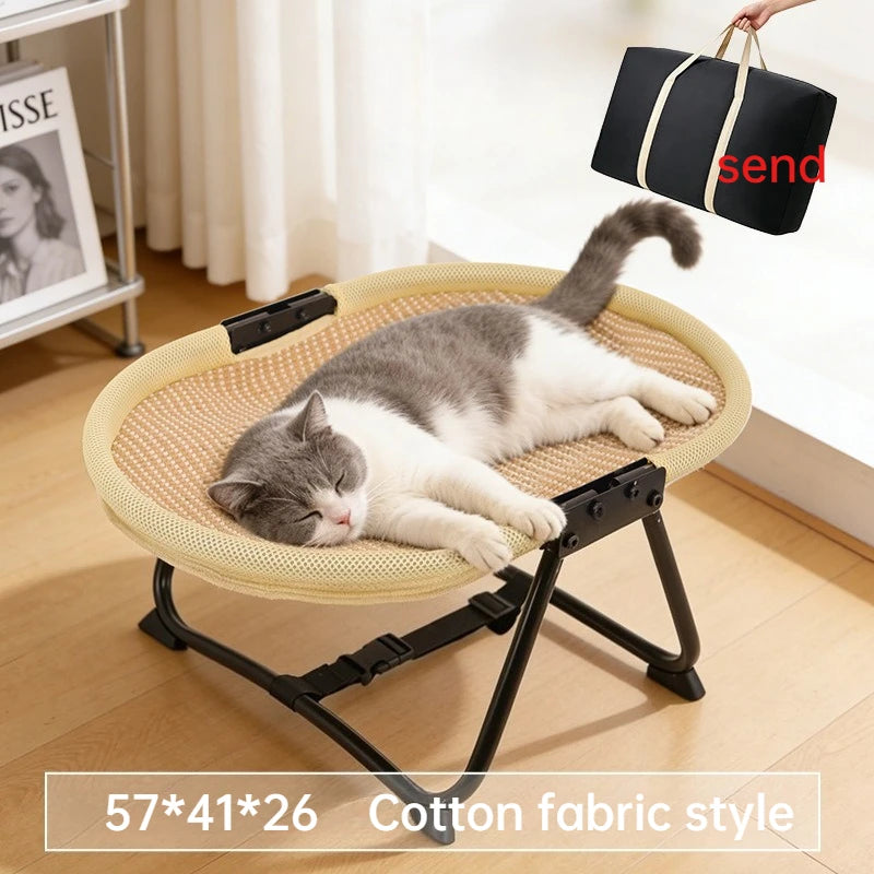 Foldable Elevated Pet Bed Breathable Linen Mesh Raised Cat Dog Sleeping Indoor Small Puppy Kitten Rest Sofa with Storage Bag