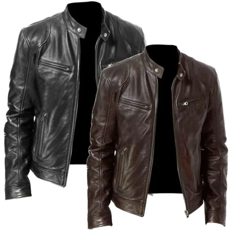 useful European and American Men's Clothing Men's Leather Jacket Male Teen Stand-up Collar Punk Men's Motorcycle Leather Jacket