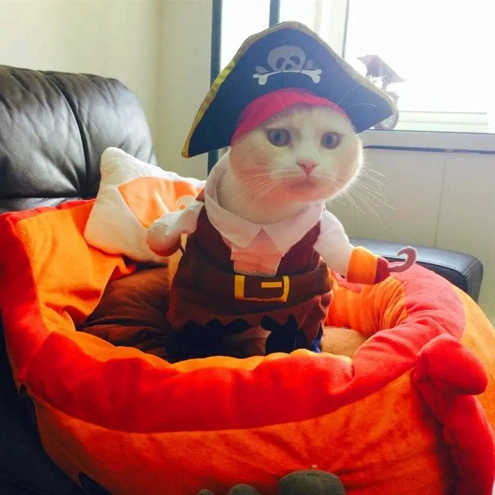 Funny Pet Clothes Pirate Dog Cat Costume Suit Corsair Dressing up Party Apparel Clothing for Cat Dog Plus Hat Pet Dog Costume