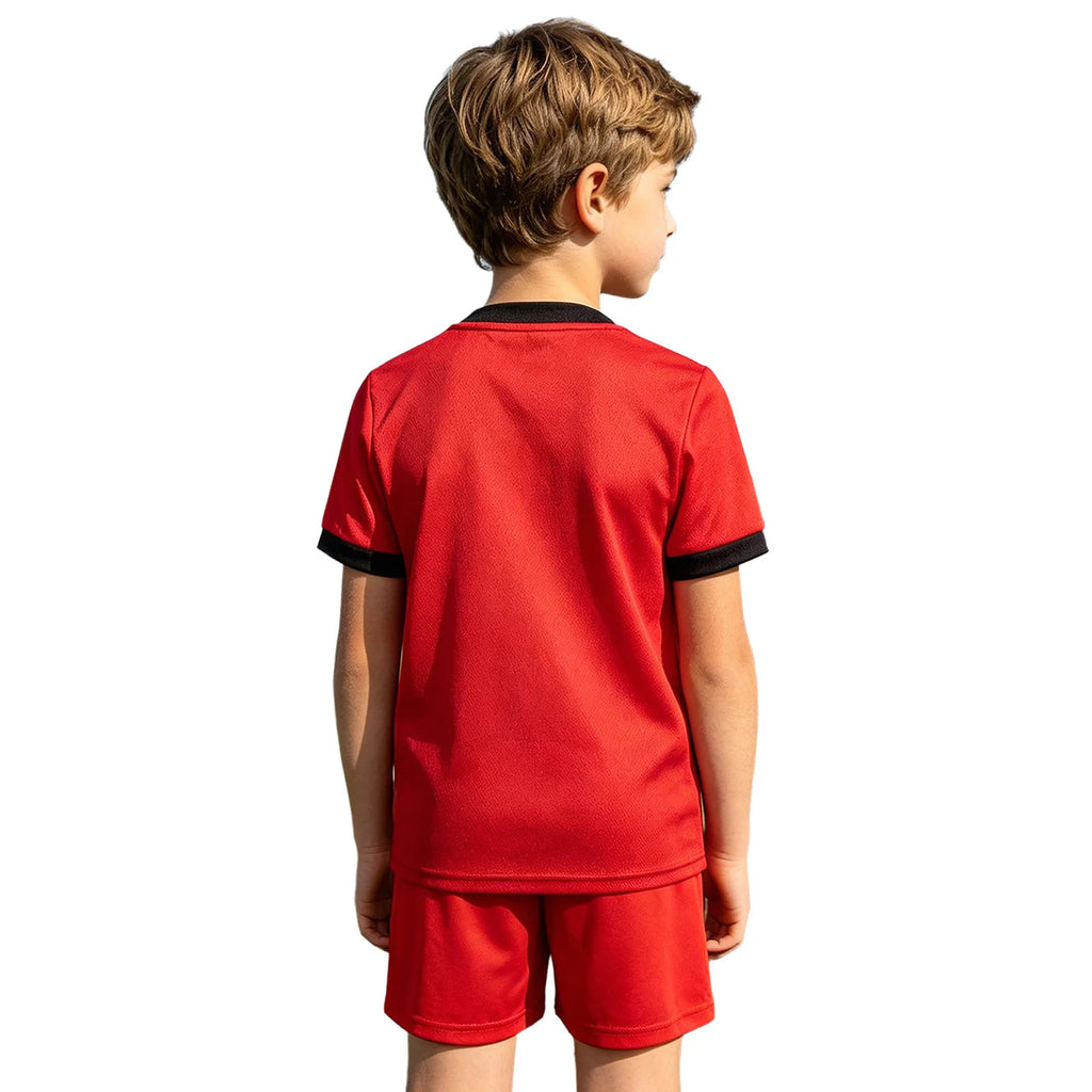 Kids Boys Sports Set Football Jersey Costume Children Tracksuit Round Neck Short Sleeve Geometric Print T-shirt with Shorts